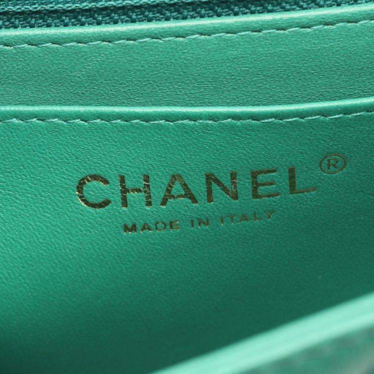 Pre Owned Chanel Mini Matelasse Shoulder Bag Lambskin Leather Green