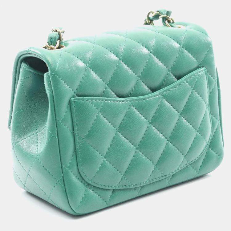 Pre Owned Chanel Mini Matelasse Shoulder Bag Lambskin Leather Green