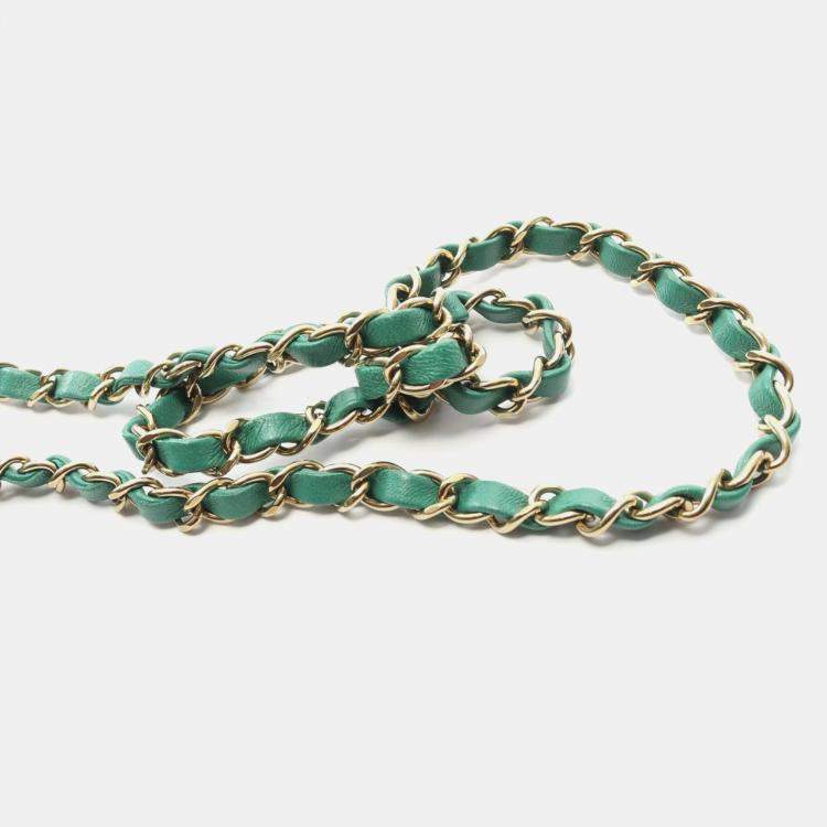 Pre Owned Chanel Mini Matelasse Shoulder Bag Lambskin Leather Green