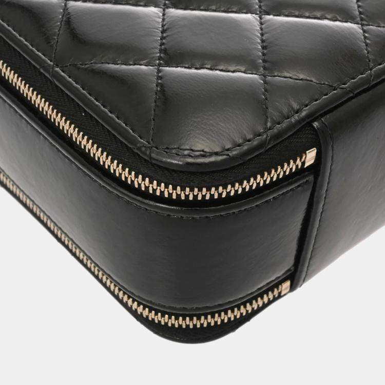 Pre Owned Chanel Top Handle Black Shiny Calfskin Vanity Bag