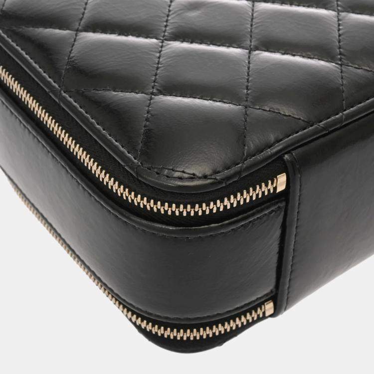 Pre Owned Chanel Top Handle Black Shiny Calfskin Vanity Bag