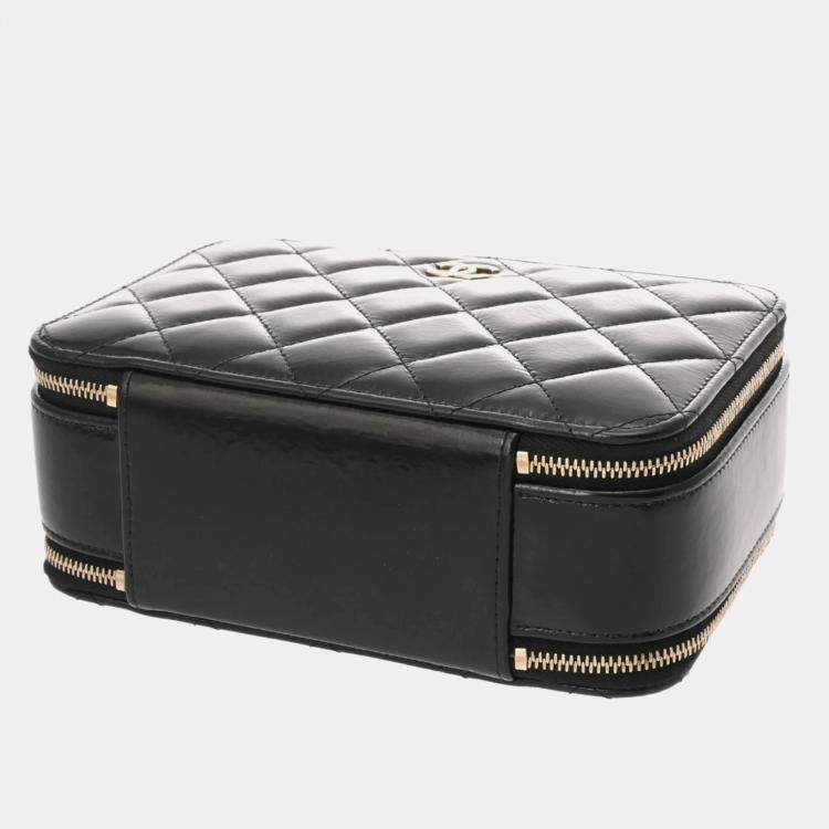 Pre Owned Chanel Top Handle Black Shiny Calfskin Vanity Bag