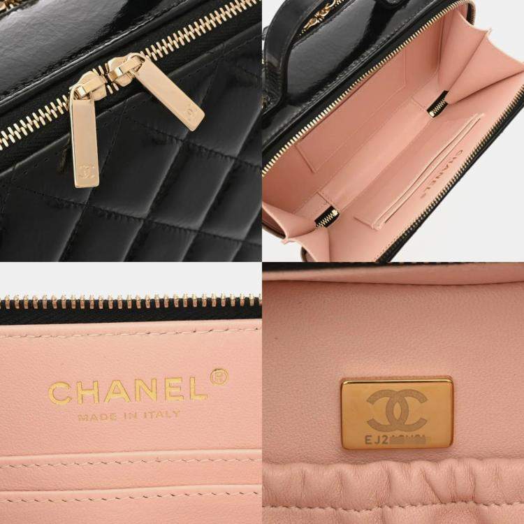 Pre Owned Chanel Top Handle Black Shiny Calfskin Vanity Bag
