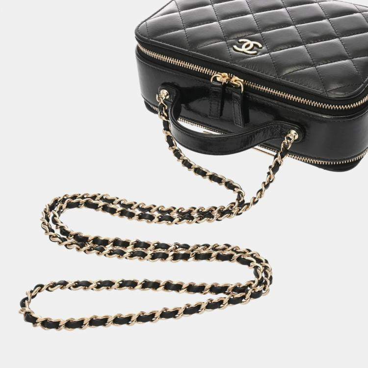 Pre Owned Chanel Top Handle Black Shiny Calfskin Vanity Bag