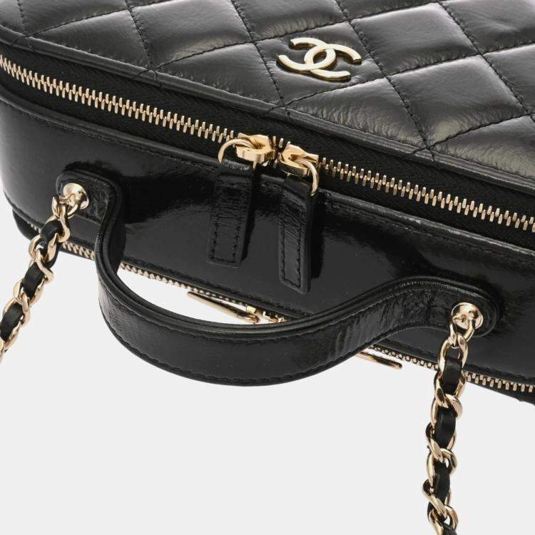 Pre Owned Chanel Top Handle Black Shiny Calfskin Vanity Bag