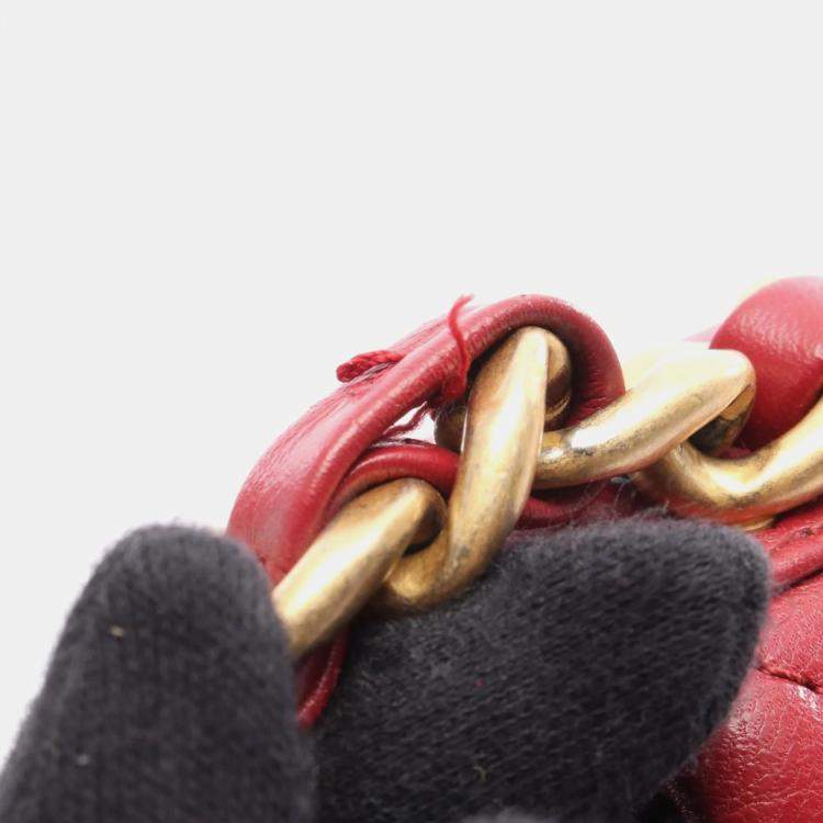 Pre Owned Chanel 19 Disneuf Matelasse Shoulder Bag Leather Red
