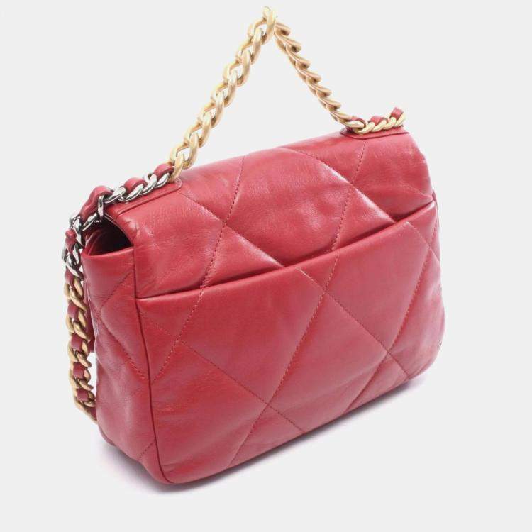 Pre Owned Chanel 19 Disneuf Matelasse Shoulder Bag Leather Red