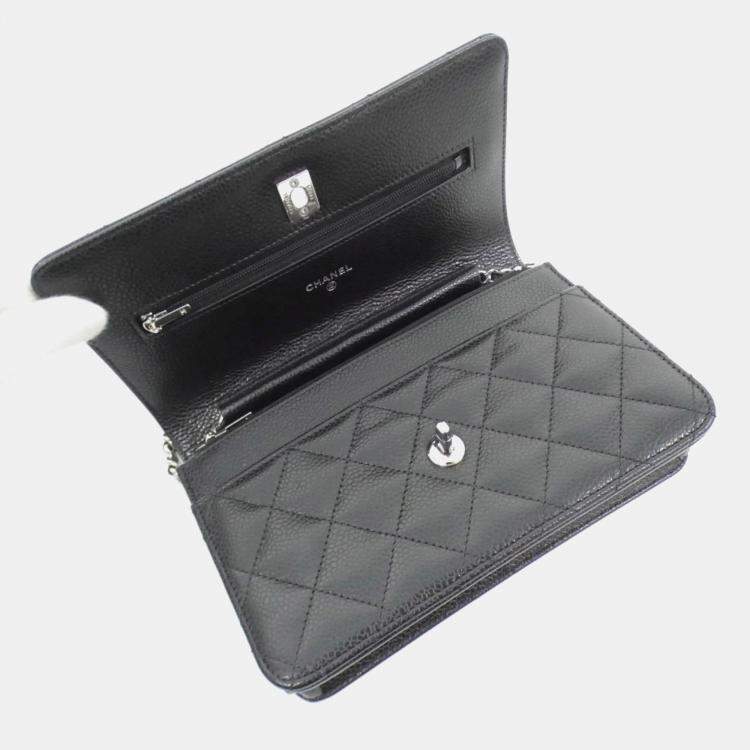 Pre Owned Chanel Black Leather Chain Wallet