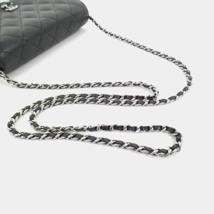 Pre Owned Chanel Black Leather Chain Wallet