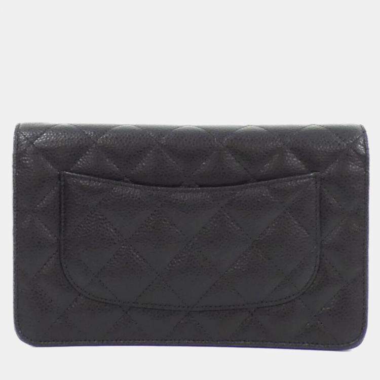 Pre Owned Chanel Black Leather Chain Wallet