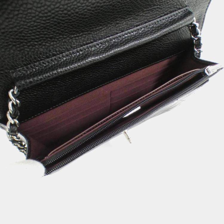 Pre Owned Chanel Black Leather Chain Wallet