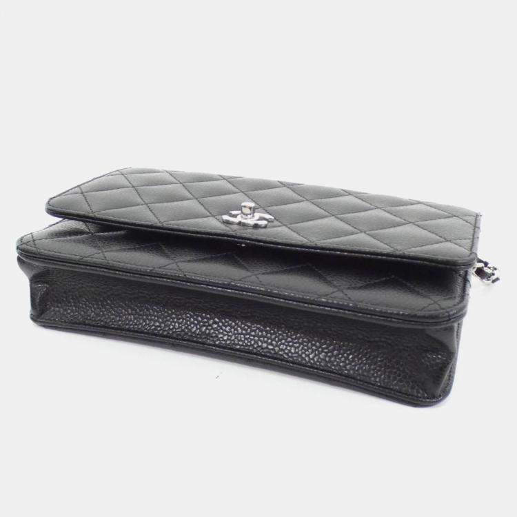 Pre Owned Chanel Black Leather Chain Wallet