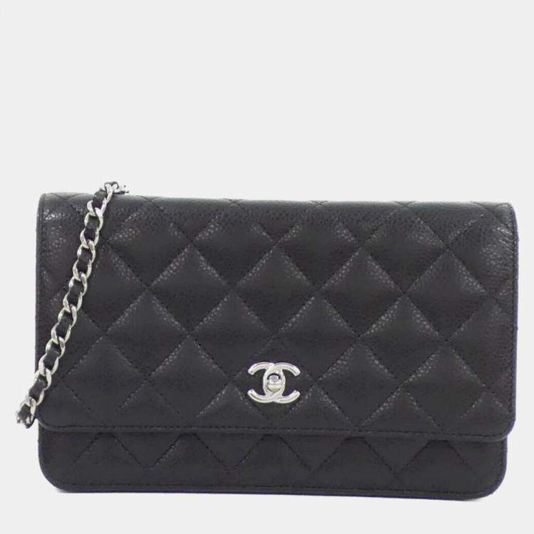 Pre Owned Chanel Black Leather Chain Wallet