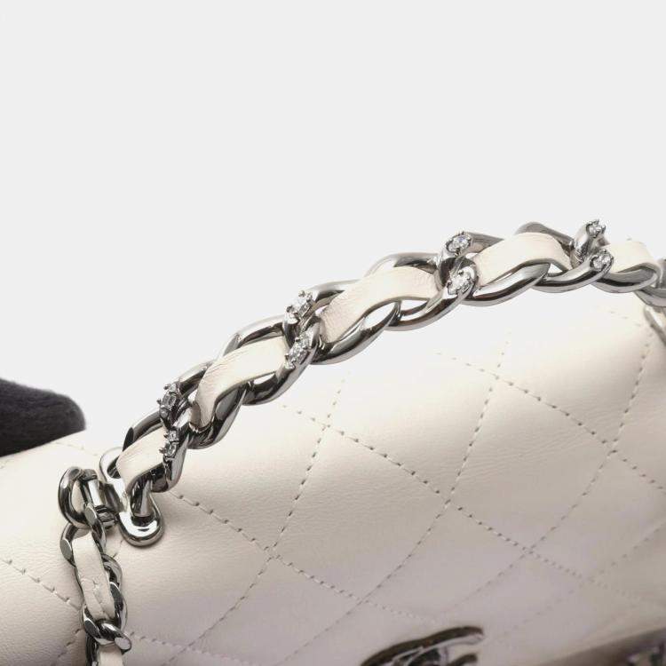 Pre Owned Chanel Matelasse Top Handle Phone Case Shoulder Bag In Lambskin Leather White