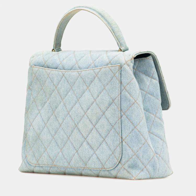مملوكة مسبقًا Chanel Coco Mark Quilted Handbag With Top Handles Light Blue Denim