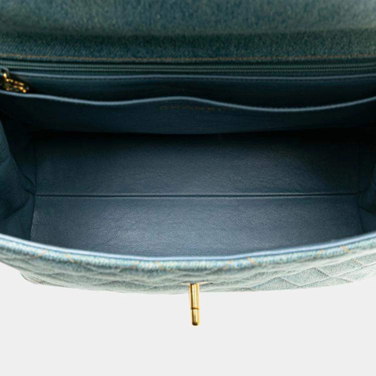 مملوكة مسبقًا Chanel Coco Mark Quilted Handbag With Top Handles Light Blue Denim