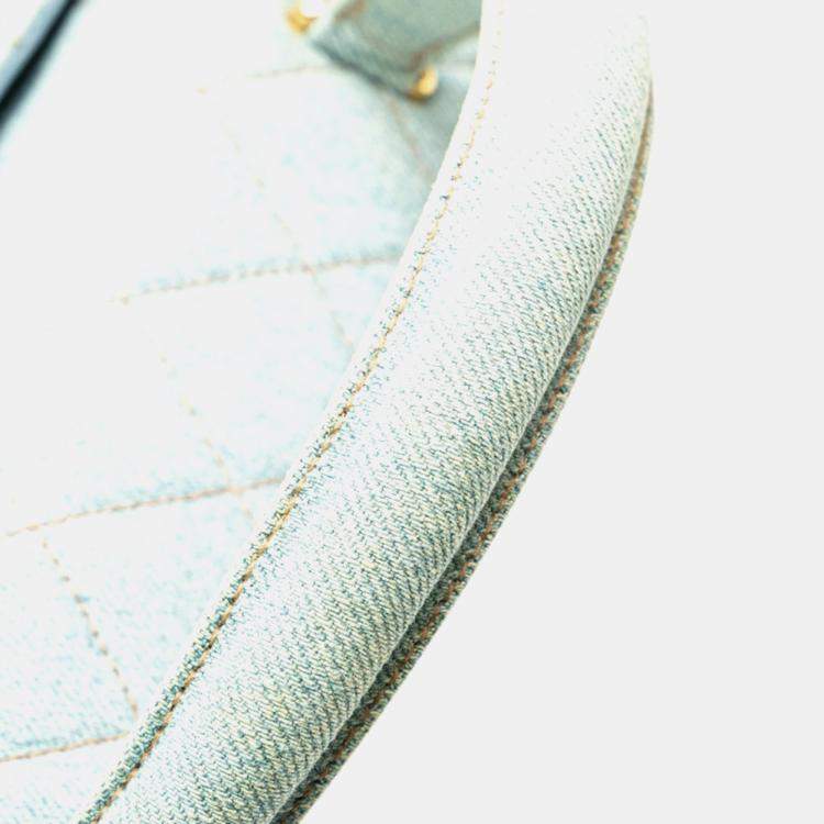 مملوكة مسبقًا Chanel Coco Mark Quilted Handbag With Top Handles Light Blue Denim