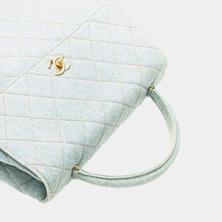 مملوكة مسبقًا Chanel Coco Mark Quilted Handbag With Top Handles Light Blue Denim