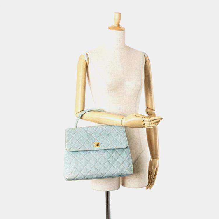مملوكة مسبقًا Chanel Coco Mark Quilted Handbag With Top Handles Light Blue Denim