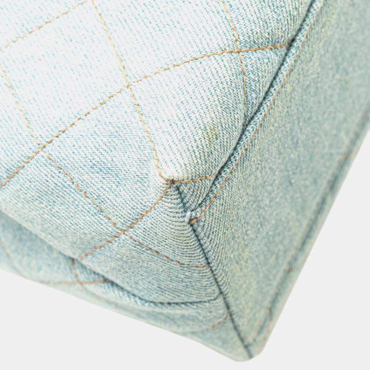 مملوكة مسبقًا Chanel Coco Mark Quilted Handbag With Top Handles Light Blue Denim