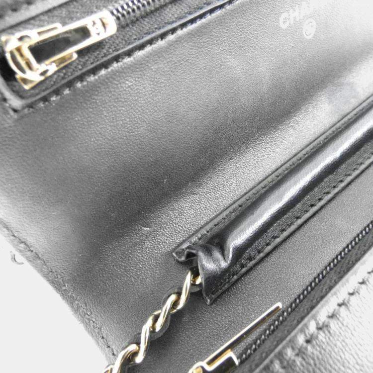 Pre Owned Chanel Black Leather Chain Wallet