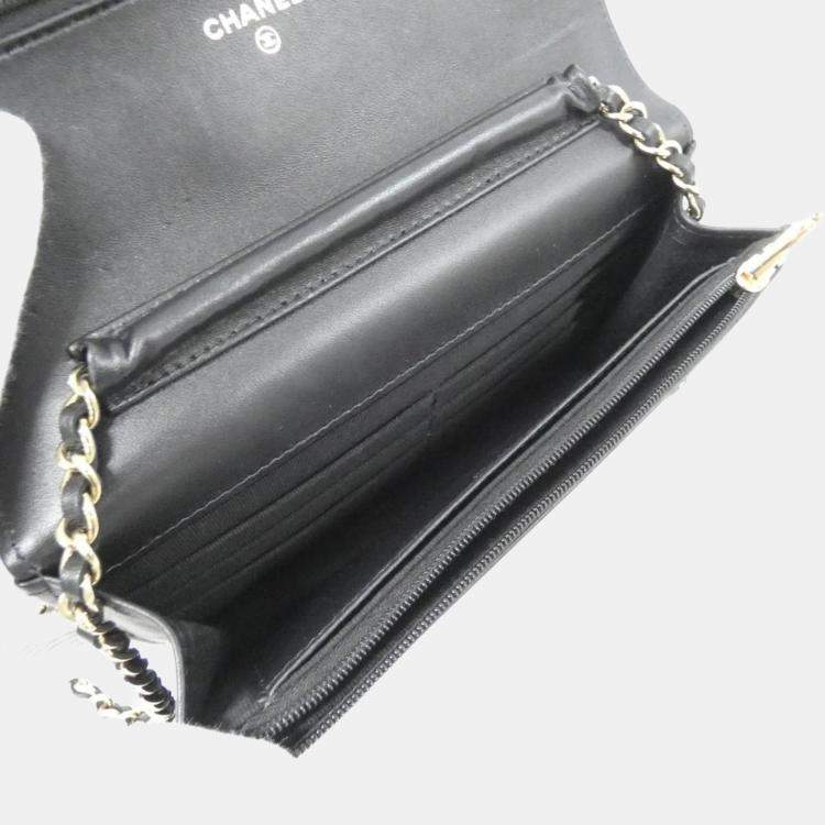 Pre Owned Chanel Black Leather Chain Wallet