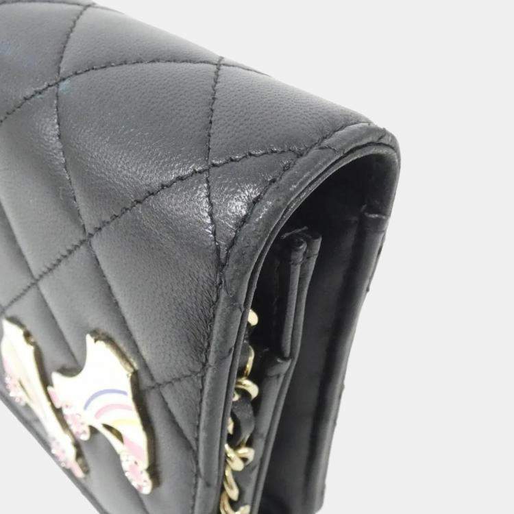Pre Owned Chanel Black Leather Chain Wallet