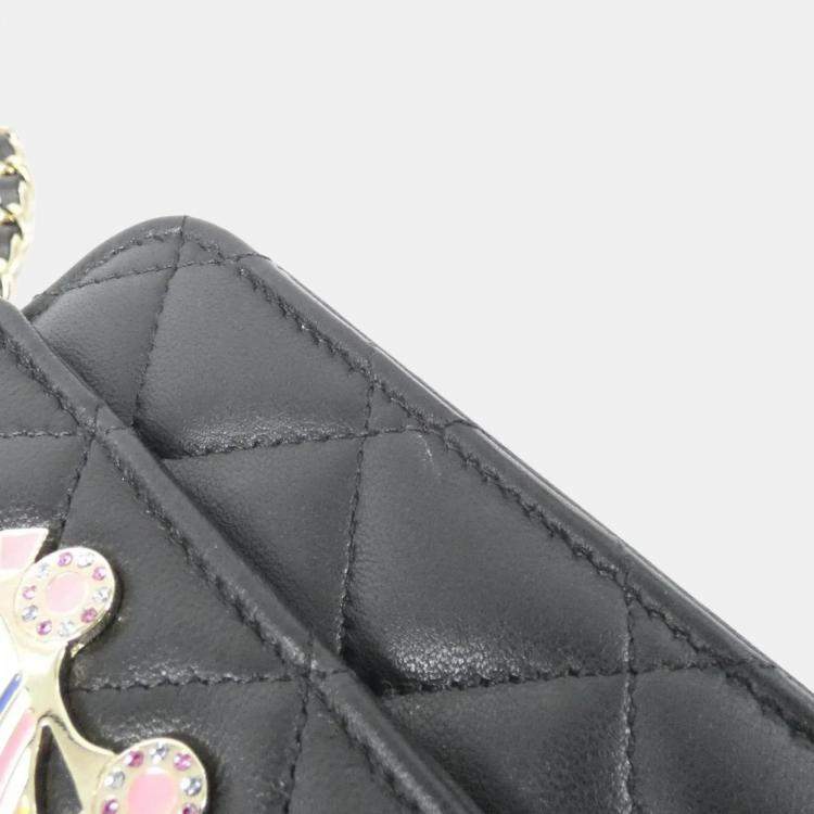 Pre Owned Chanel Black Leather Chain Wallet