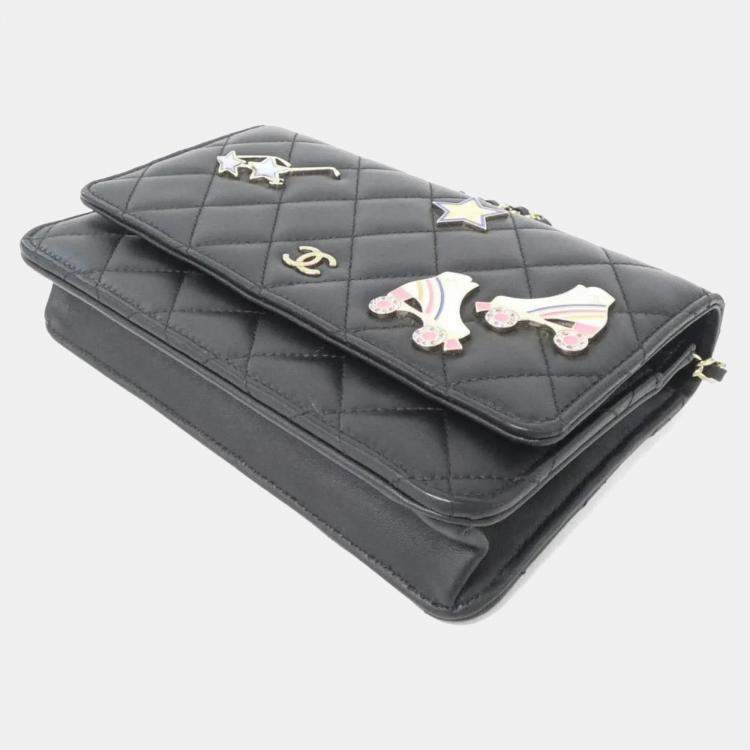 Pre Owned Chanel Black Leather Chain Wallet