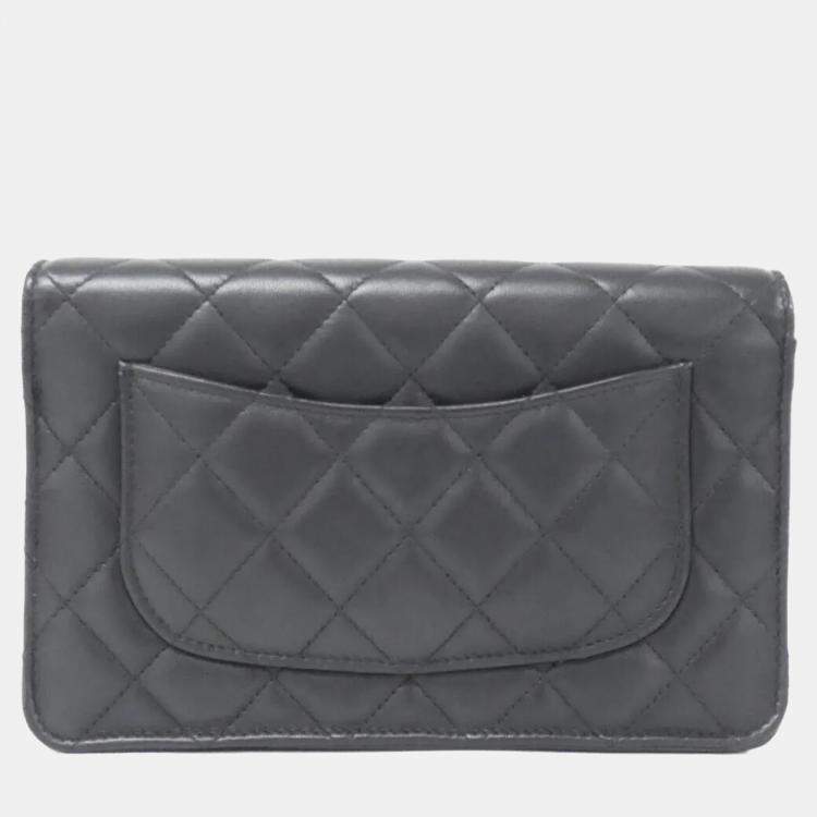 Pre Owned Chanel Black Leather Chain Wallet