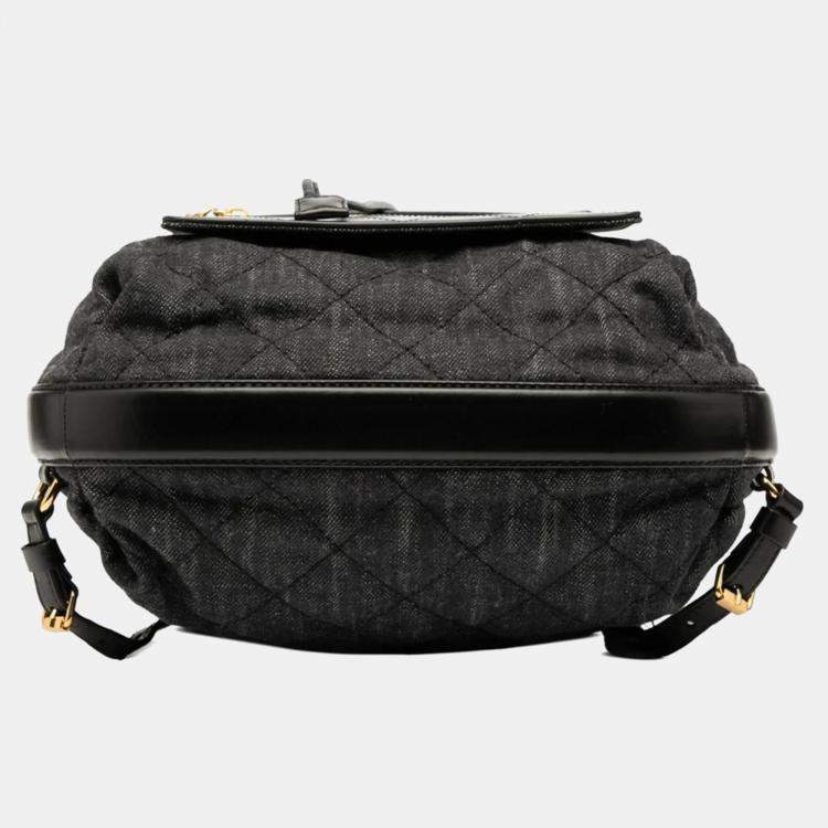 Pre Owned Chanel Coco Mark Matelasse Backpack Black Denim Leather