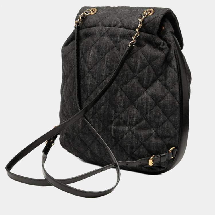 Pre Owned Chanel Coco Mark Matelasse Backpack Black Denim Leather