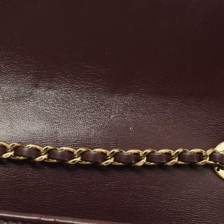 Pre Owned Chanel Rectangular Extra Mini Burgundy Quilted Leather Flap Bag