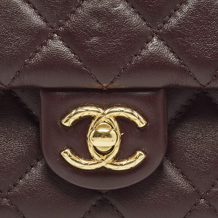 Pre Owned Chanel Rectangular Extra Mini Burgundy Quilted Leather Flap Bag