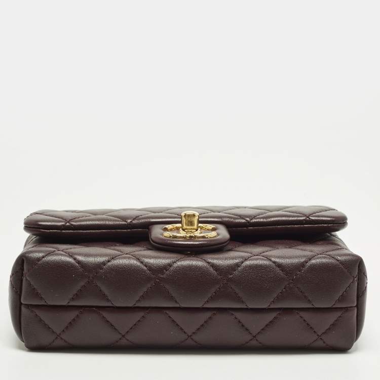 Pre Owned Chanel Rectangular Extra Mini Burgundy Quilted Leather Flap Bag