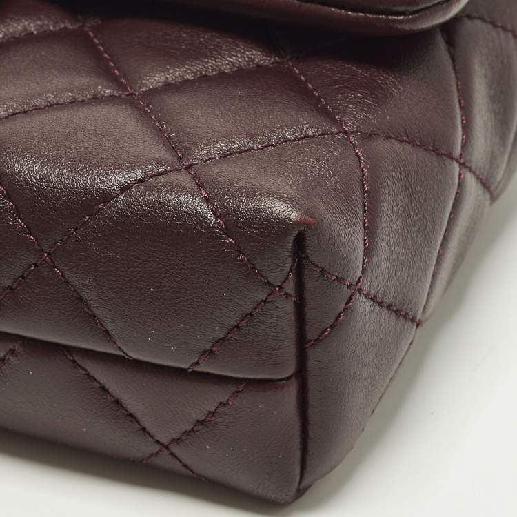 Pre Owned Chanel Rectangular Extra Mini Burgundy Quilted Leather Flap Bag