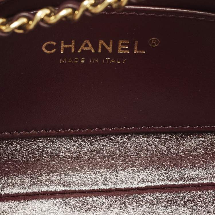 Pre Owned Chanel Rectangular Extra Mini Burgundy Quilted Leather Flap Bag