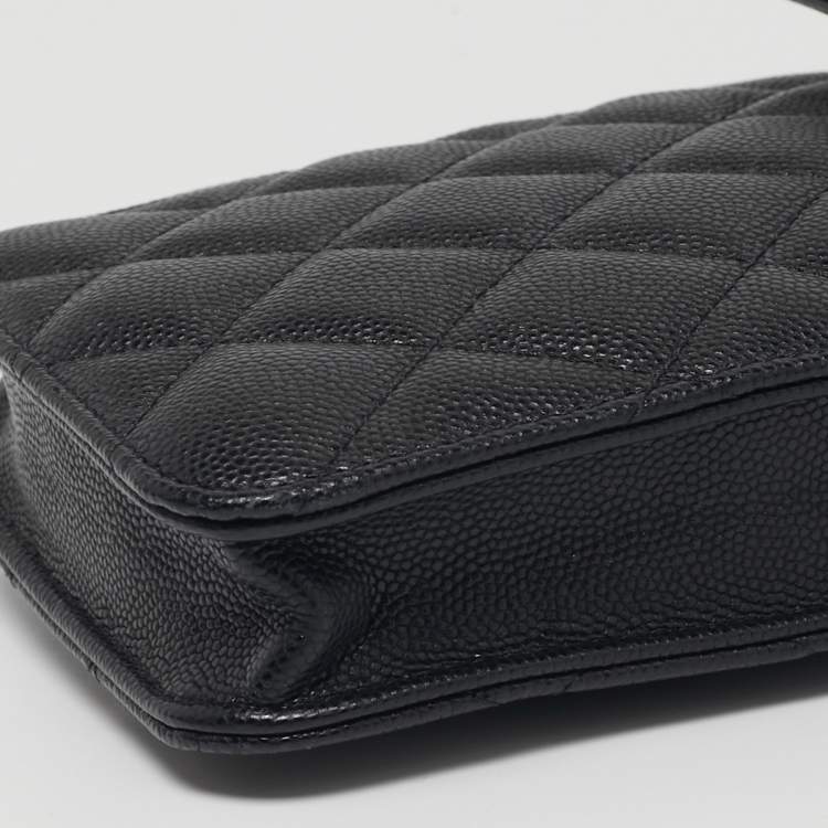 Pre Owned Chanel Black Quilted Caviar Leather Phone Holder Crossbody Bag