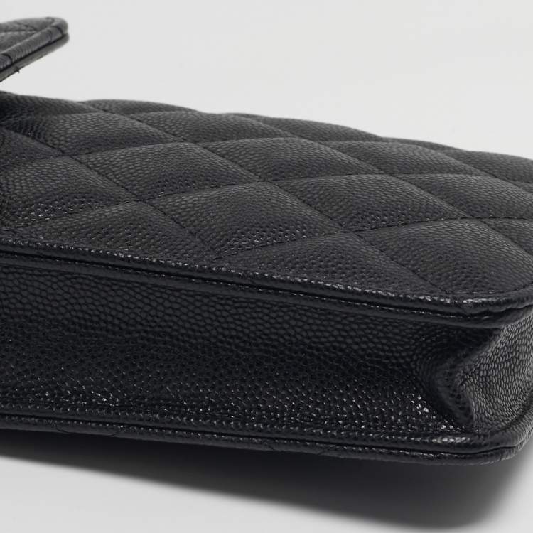 Pre Owned Chanel Black Quilted Caviar Leather Phone Holder Crossbody Bag