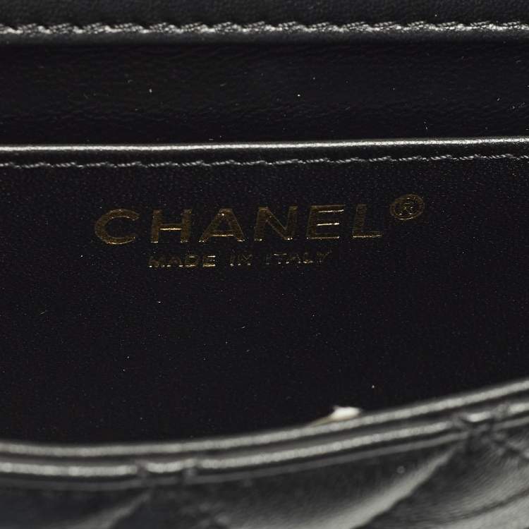 Pre Owned Chanel Square Mini Pearl Twist Black Quilted Leather Flap Bag