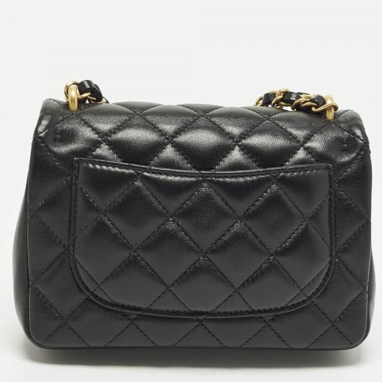 Pre Owned Chanel Square Mini Pearl Twist Black Quilted Leather Flap Bag