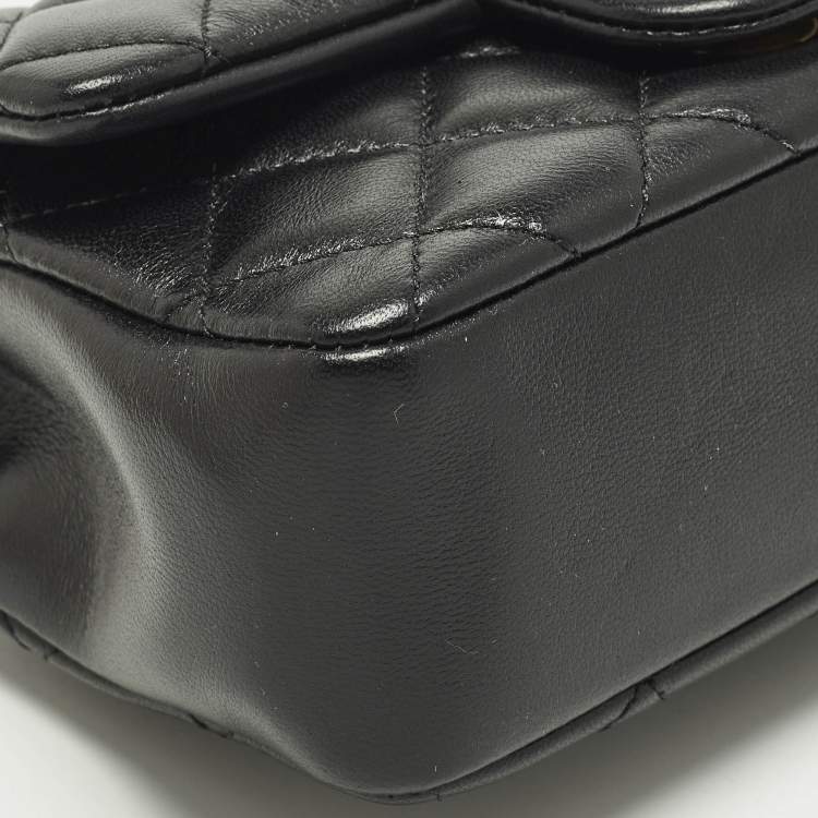 Pre Owned Chanel Square Mini Pearl Twist Black Quilted Leather Flap Bag