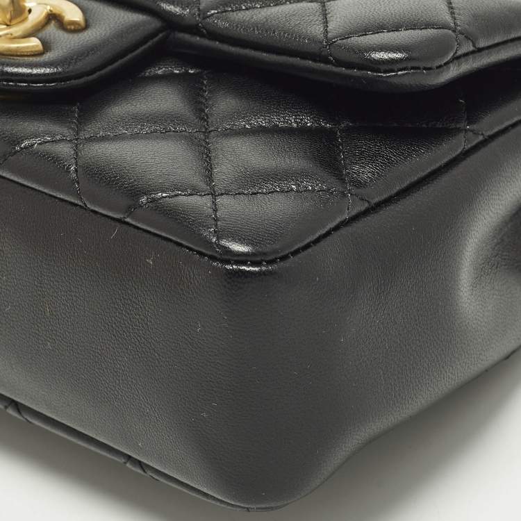 Pre Owned Chanel Square Mini Pearl Twist Black Quilted Leather Flap Bag