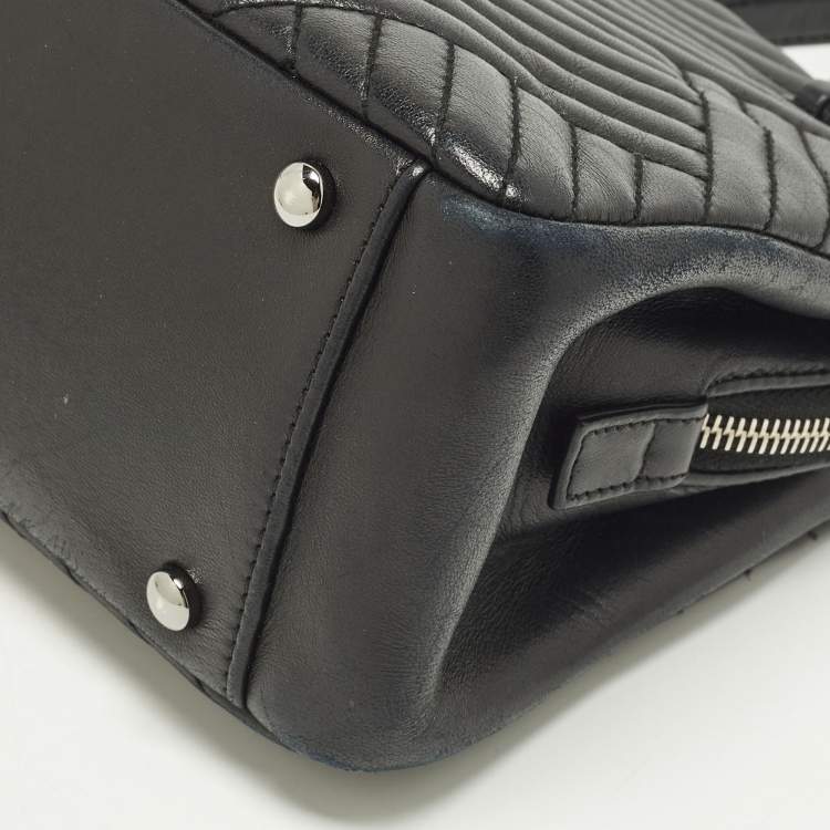 Pre Owned Chanel Cross Black Chevron Leather Shoulder Bag