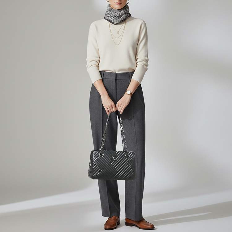 Pre Owned Chanel Cross Black Chevron Leather Shoulder Bag