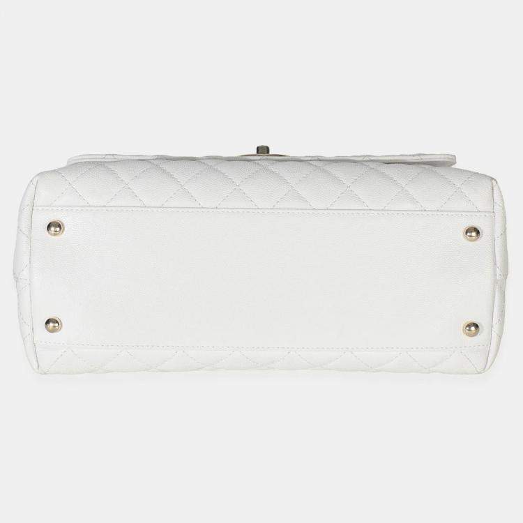 Pre Owned Chanel White Quilted Caviar Medium Coco Top Handle Bag