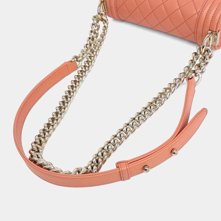 Pre Owned Chanel Orange Leather Boy Bag Small