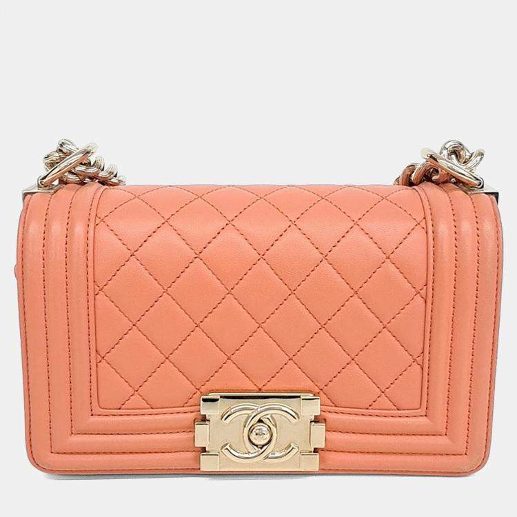 Pre Owned Chanel Orange Leather Boy Bag Small