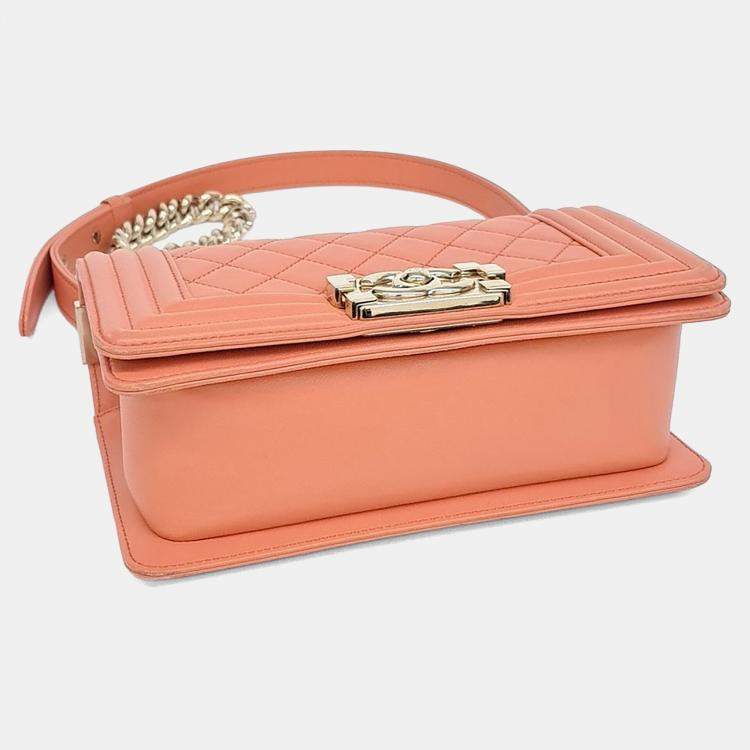 Pre Owned Chanel Orange Leather Boy Bag Small