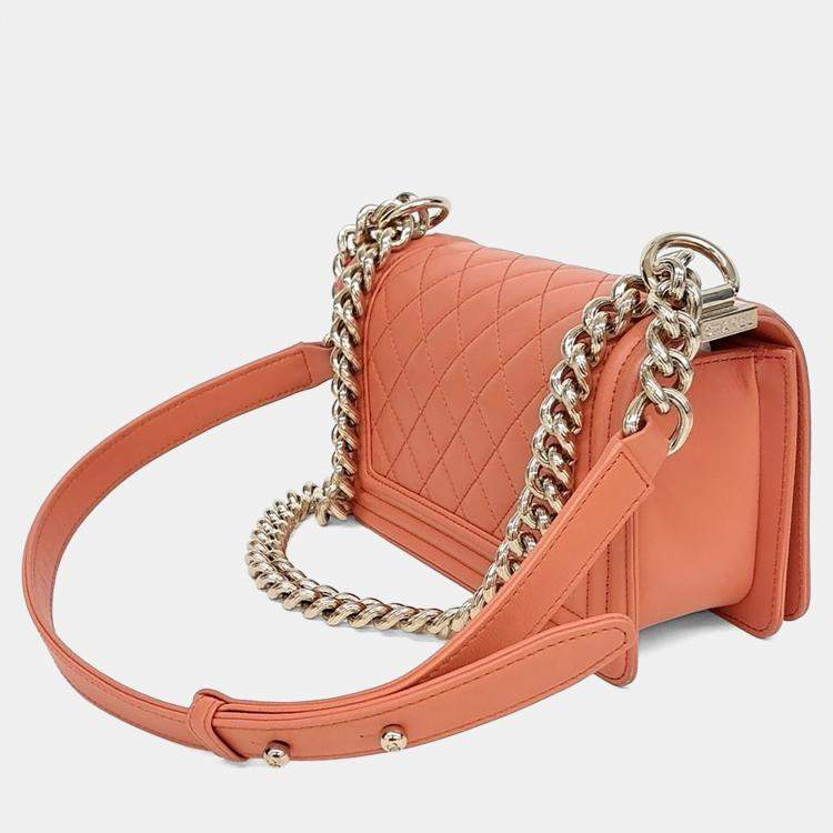 Pre Owned Chanel Orange Leather Boy Bag Small